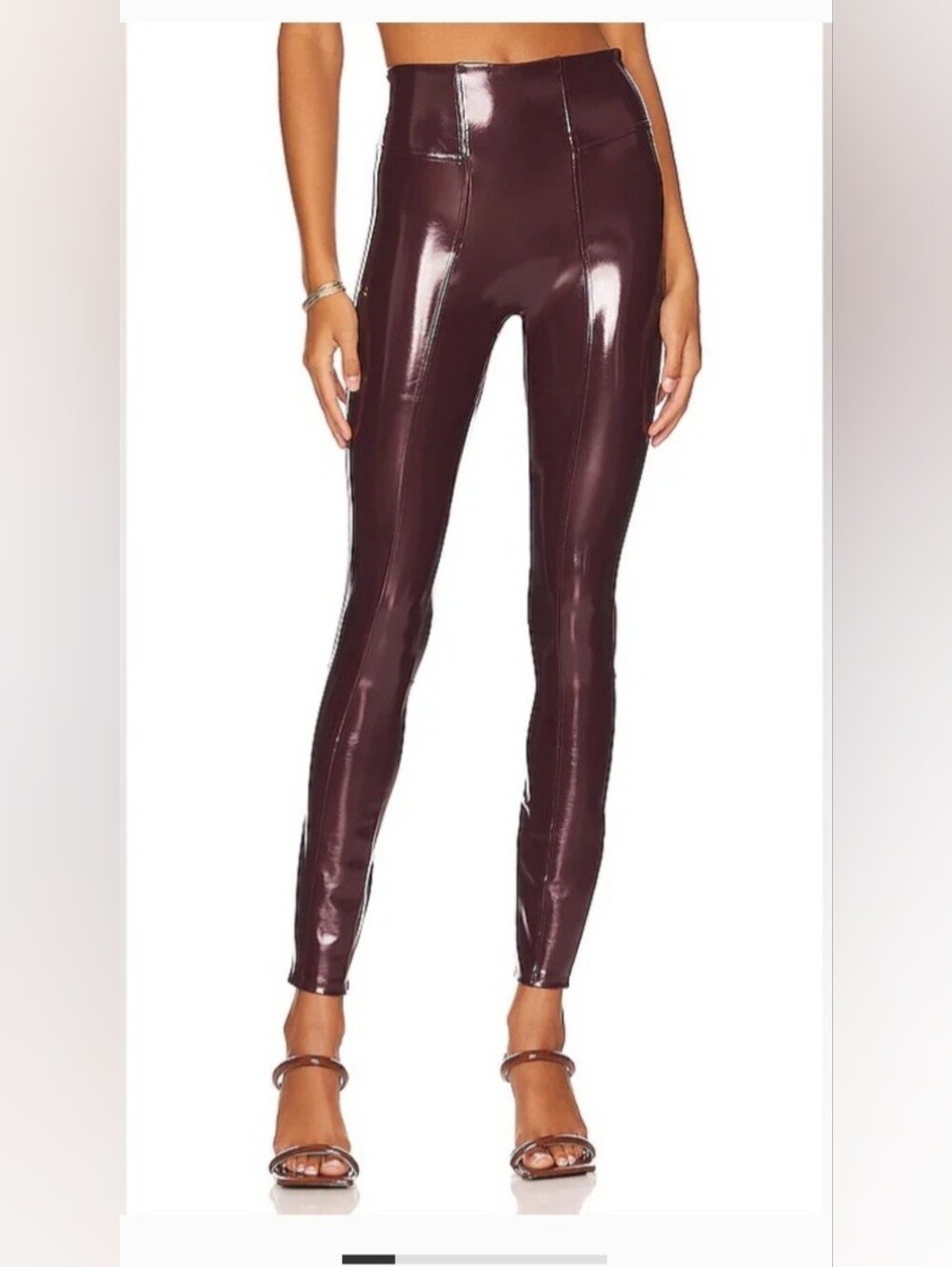 Spanx Burgundy Stretch Patent Leggings Size M Tall